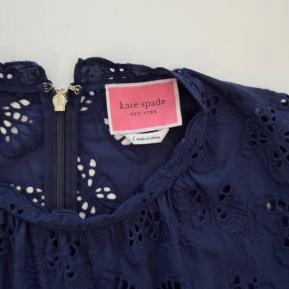 Kate Spade Butterfly Eyelet Tiered Dress Navy Blue L - Picture 10 of 12